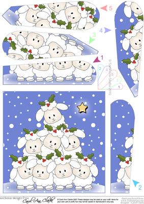 Xmas Sheep Tree Quick Card with Fan Pyramage Topper