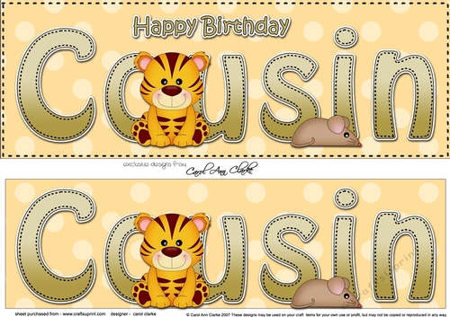 Large DL Happy Birthday COUSIN 3D decoupage with Cute Little Tiger