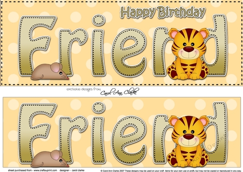 Large DL Happy Birthday FRIEND 3D decoupage with Cute Little Tiger