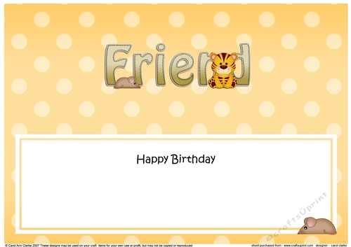 Large DL Happy Birthday FRIEND insert with Cute Little Tiger