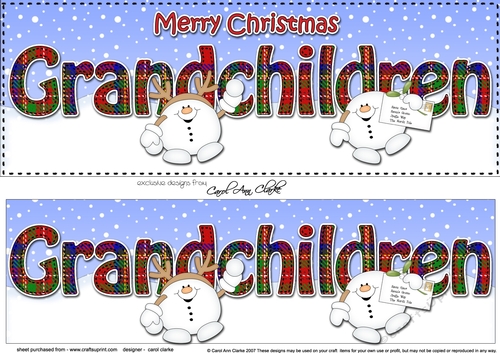Large DL Merry Christmas GRANDCHILDREN 3D decoupage with Snowball Sam