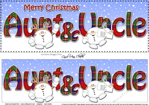 Large DL Merry Christmas AUNT & UNCLE 3D decoupage with Snowball Sam