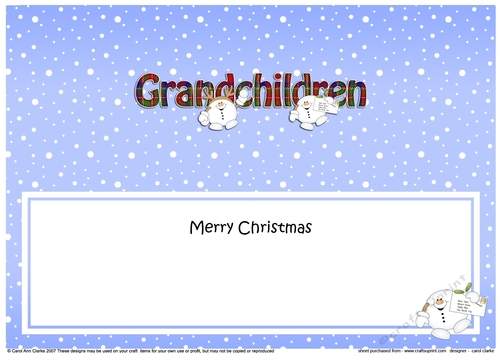 Large DL Merry Christmas GRANDCHILDREN insert with Snowball Sam