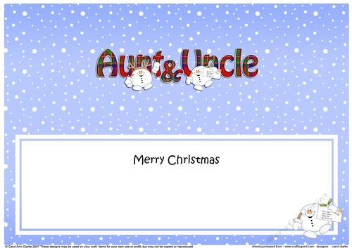Large DL Merry Christmas AUNT & UNCLE insert with Snowball Sam