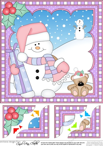 Christmas 8 x 8 Scalloped Corner Topper Snowman Oli