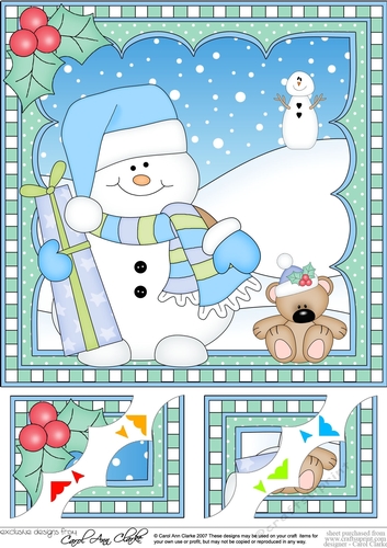 Christmas 8 x 8 Scalloped Corner Topper Snowman Oli