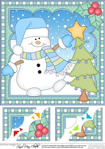 Christmas 8 x 8 Scalloped Corner Topper Snowman Oli