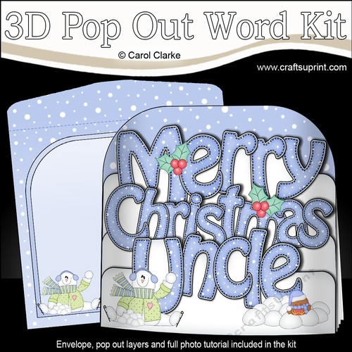 3D Pop Out Christmas Word Card Kit - Merry Christmas UNCLE with Snowman Rio