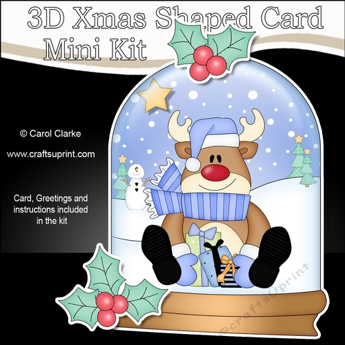 3D Shaped Christmas Snow Globe Card Kit - Rudolph has lots of Presents!