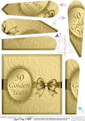 Elegant Golden Wedding Quick Card with Fan Pyramage Topper