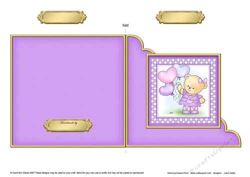 Hunney Bear Rosie has Pretty Balloons  - Cut and Fold Corner Card 