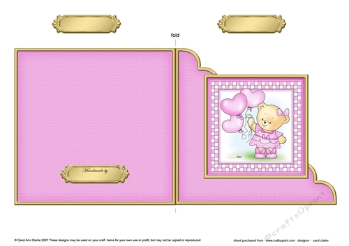Hunney Bear Rosie has Pretty Balloons  - Cut and Fold Corner Card 