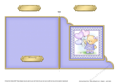Hunney Bear Rosie has Pretty Balloons  - Cut and Fold Corner Card 