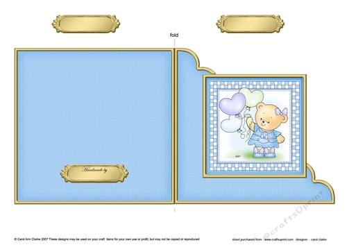 Hunney Bear Rosie has Pretty Balloons  - Cut and Fold Corner Card 