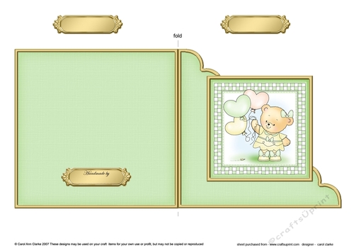 Hunney Bear Rosie has Pretty Balloons  - Cut and Fold Corner Card 