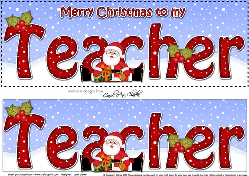 Large DL Merry Christmas to my TEACHER with Santa 3D decoupage 