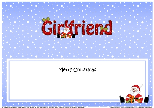 Large DL Merry Christmas GIRLFRIEND insert with Santa 3D decoupage 
