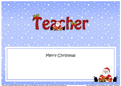 Large DL Merry Christmas TEACHER insert with Santa 3D decoupage 