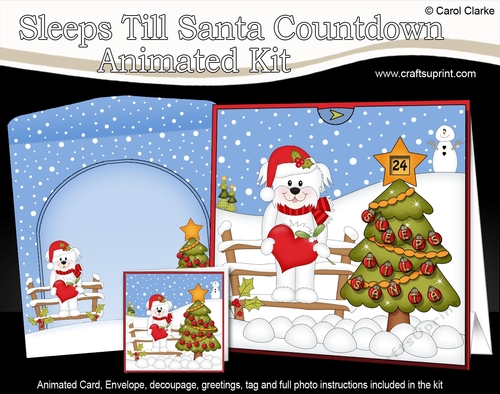 3D Animated Sleeps Till Santa Christmas Tree Countdown Card Kit - Little Bichon Frise Dog Maxie