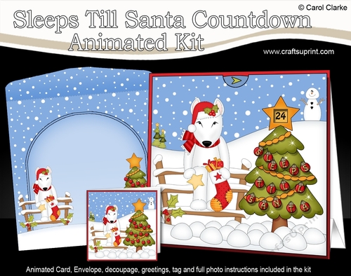 3D Animated Sleeps Till Santa Christmas Tree Countdown Card Kit - Little English Bull Dog Terrier Earl