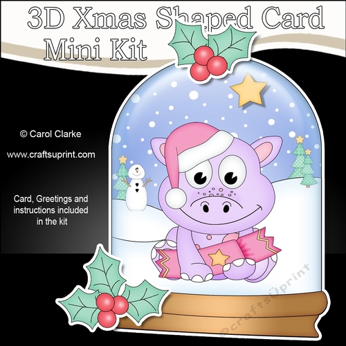 3D Shaped Christmas Snow Globe Card Kit - Cute Little Dino has a Christmas Cracker