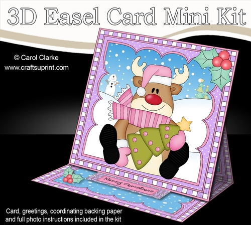 3D Easel Card Mini Kit - Christmas Rudolph has an Xmas Cracker