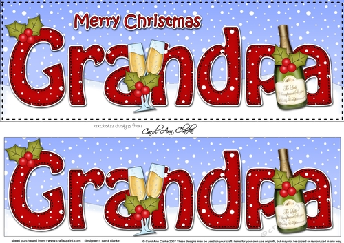 Large DL Merry Christmas GRANDPA with Champagne 3D decoupage 