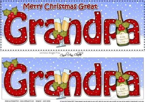 Large DL Merry Christmas GREAT GRANDPA with Champagne 3D decoupage 