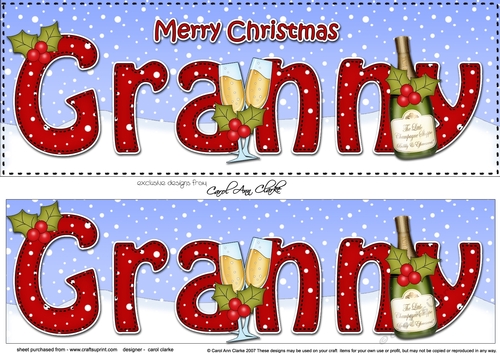 Large DL Merry Christmas GRANNY with Champagne 3D decoupage 