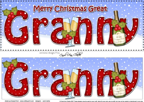 Large DL Merry Christmas GREAT GRANNY with Champagne 3D decoupage 