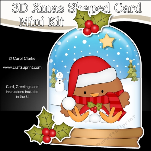 3D Shaped Christmas Snow Globe Card Kit - Robin has a Christmas Cracker