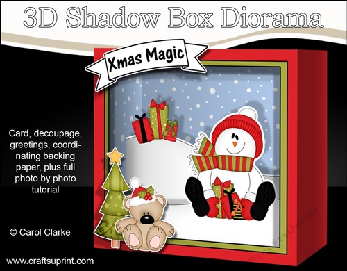 3D Christmas Diorama Shadow Box Card Mini Kit - Snowman Rio has lots of Xmas Presents