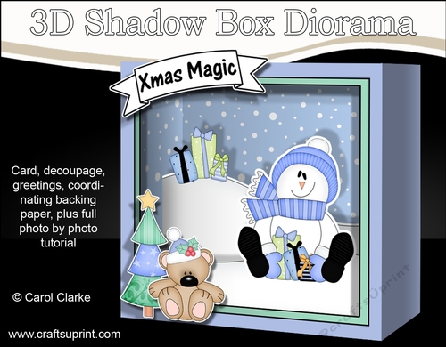 3D Christmas Diorama Shadow Box Card Mini Kit - Snowman Rio has lots of Xmas Presents