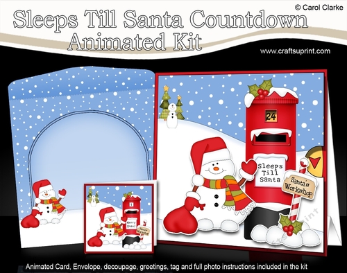 3D Animated Sleeps Till Santa Christmas Postbox Countdown Card Kit - Snowman Oli has a sack of Presents