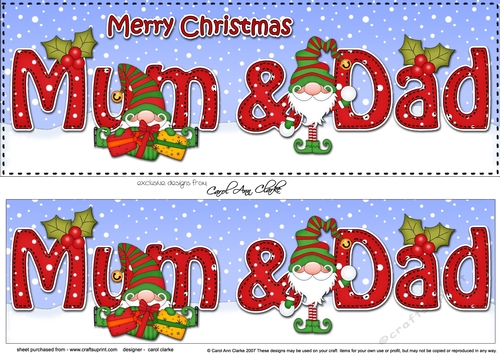 Large DL Merry Christmas MUM & DAD 3D decoupage with Gnome 3D decoupage