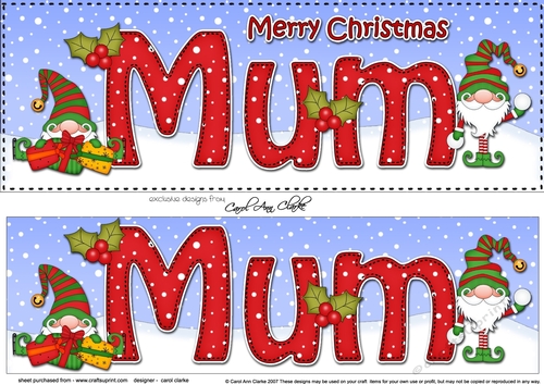 Large DL Merry Christmas MUM 3D decoupage with Gnome 3D decoupage