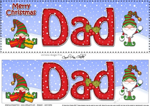Large DL Merry Christmas DAD 3D decoupage with Gnome 3D decoupage