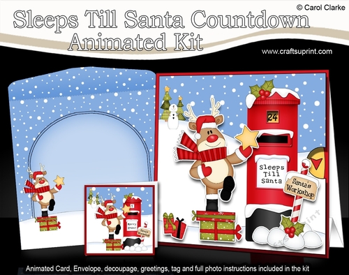 3D Animated Sleeps Till Santa Christmas Postbox Countdown Card Kit - Rudolph has a Star