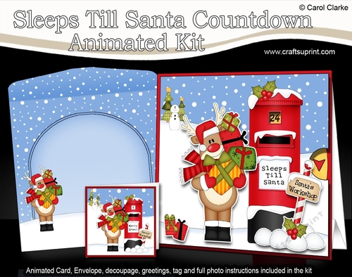 3D Animated Sleeps Till Santa Christmas Postbox Countdown Card Kit - Rudolph has lots of Presents