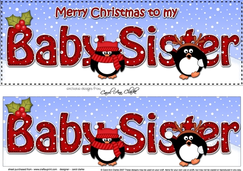 Large DL Merry Christmas to my BABY SISTER 3D decoupage with Penguins