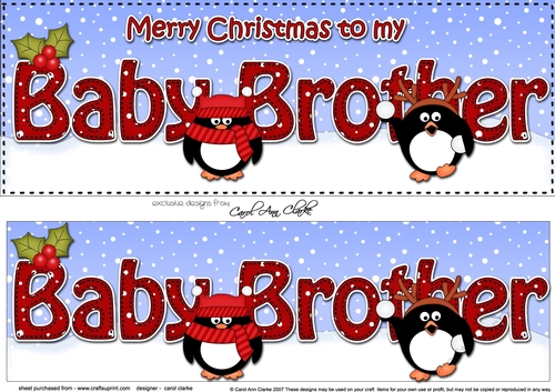 Large DL Merry Christmas to my BABY BROTHER 3D decoupage with Penguins