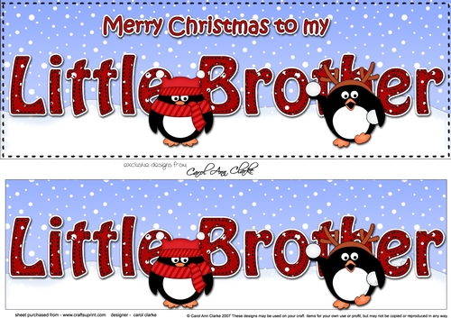 Large DL Merry Christmas to my LITTLE BROTHER 3D decoupage with Penguins