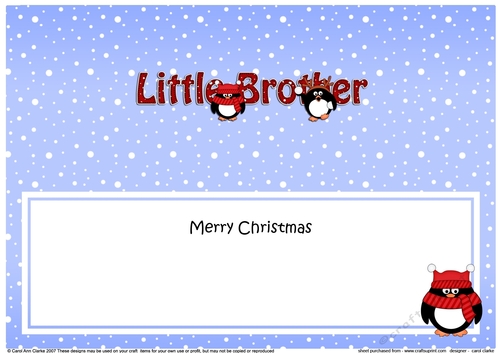 Large DL Merry Christmas BABY BROTHER insert with Penguins