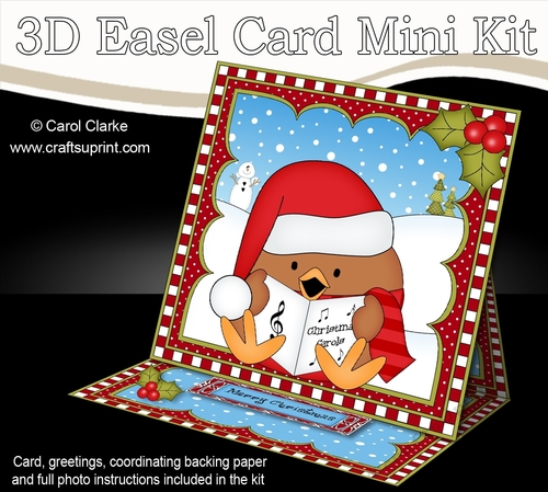 3D Easel Card Mini Kit - Christmas Bobbin Robin is Snowballing