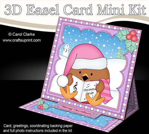 3D Easel Card Mini Kit - Christmas Bobbin Robin is Snowballing