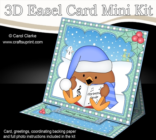 3D Easel Card Mini Kit - Christmas Bobbin Robin is Snowballing