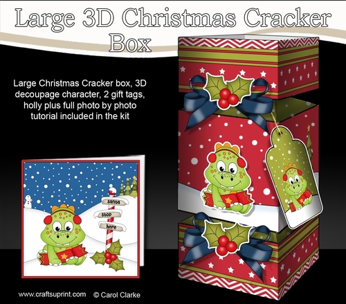 3D Large Christmas Cracker Box Mini Kit -  Cute Dinosaur has an Xmas Cracker
