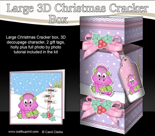 3D Large Christmas Cracker Box Mini Kit -  Cute Dinosaur has an Xmas Cracker