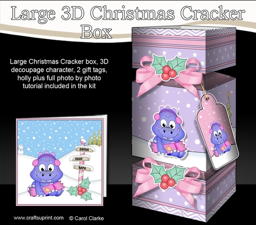 3D Large Christmas Cracker Box Mini Kit -  Cute Dinosaur has an Xmas Cracker