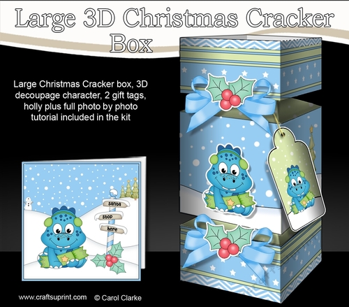 3D Large Christmas Cracker Box Mini Kit -  Cute Dinosaur has an Xmas Cracker